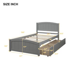DB Twin Size Cama de metal con plataforma con dos cajones grises - Product Image 6