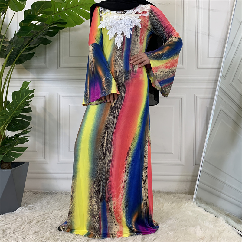 5072#Summer Colorful Printed Dress Long Sleeve Flare Cuff - CHAOMENG MUSLIM SHOP