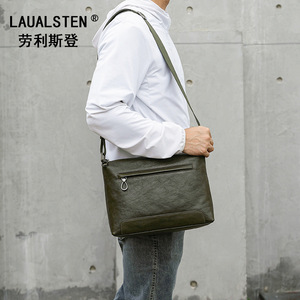 Sac bandoulière pour homme Lauvalsten, vert avocat, cuir véritable, fermeture à glissière, usage quotidien, printemps 2023 - Product Image 3