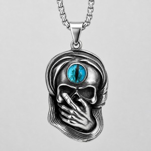Yunnique – collier tête de mort Evil Eye en acier inoxydable, pendentif unisexe, bijoux, cadeau pour hommes et femmes, design géométrique, serti de pierres - Product Image 3