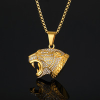 Main Animal Léopard Tête Tête Non Ternir Cubique Zircone Non Ternir Étanche En Acier Inoxydable Bijoux De Mode Pendentifs Homme Hommes