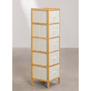 Étagère multifonctionnelle en bambou à 5 niveaux Petit <span class=keywords><strong>rangement</strong></span> pour vêtements Commode verticale en bois Paniers à linge <span class=keywords><strong>Rangement</strong></span> latéral du lit en polyester - Product Image 4