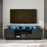 Support TV moderne de 70 "pour TV jusqu'à 80" avec lumière LED et étagères réglables Table console Centre de divertissement Meuble TV