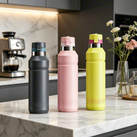 Bouteille d'eau sport écologique avec couvercle à paille rabattable, bec verseur lisse, design élégant et minimaliste, avec poignée