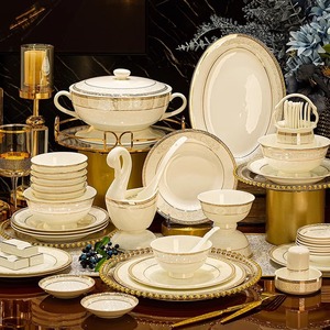 Bộ đồ ăn sứ cao cấp 24 món mạ vàng kiểu sang trọng, chất liệu xương sứ - Product Image 2