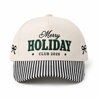 Gorra de Béisbol Bordada Personalizada de Navidad, Gorra Snapback Merry Holiday Club 2026, Visera con Rayas Blancas y Negras, OEM ODM