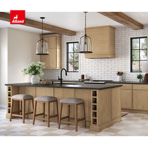 Allandcabinet Armoire de cuisine solide symétrique Portes de style shaker mince avec surplomb de comptoir en quartz noir brillant Isalnd - Product Image 2