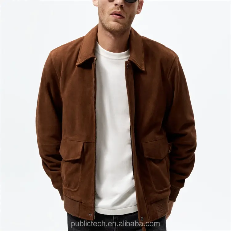 Custom 100% goat leather leather collar flight jacket lightweight oversized suede jacket for men