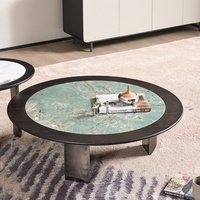 Luxuriöser Moderner Wohnzimmer-Mitteltisch Runder Minimalistischer Gesinterter Stein-Couchtisch-Set mit Edelstahlrahmen
