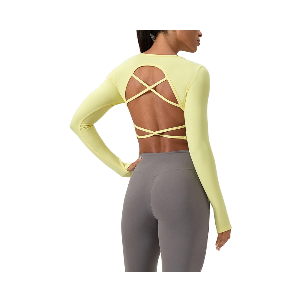 Women's Fashion Yoga Sports Top Tight Long Sleeve Breathable Quick Drying Cross Back Crew Neck Skinny Fit Polyester/Nylon for