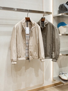 Giacca Bomber in <span class=keywords><strong>Lino</strong></span> 100% Stile Old Money Primaverile da <span class=keywords><strong>Uomo</strong></span> Casual Ecologica con Logo Frontale e Colletto Rialzato - Product Image 1