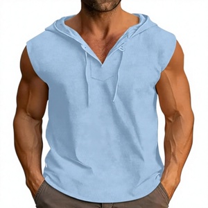 Custom <b>Sleeveless</b> <b>Hoodie</b> Wholesale Men Muscle <b>Hoodie</b> Pullover Kangaroo Pocket Drawstring Gym Workout Streetwear Blank OEM - Product Image 1