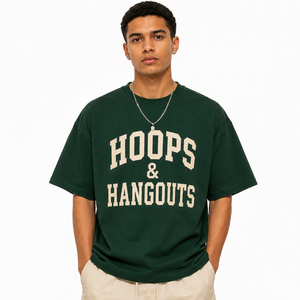 T-shirt unisexe Hoops & Hangouts pour le jour du match du samedi, col rond, manches courtes, vert, vêtement de basketball, imprimé, coupe décontractée - Product Image 3