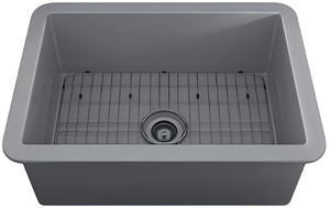 Évier de cuisine moderne Matt Basln 30 pouces, cuve simple, en porcelaine, avec plateau, carré, sans robinet, en laiton - Product Image 3