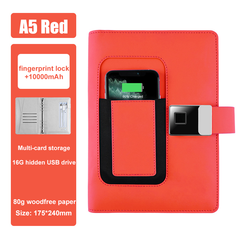 Rojo + cerradura de la huella dactilar + 10000mAh + 16GB