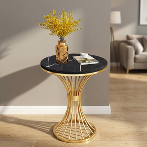 Luxury <b>Gold</b> Metal Round <b>Side</b> <b>Table</b> with Black Marble Top Modern Accent End <b>Table</b> for Living Room Bedroom Home Office Decor - Product Image 6