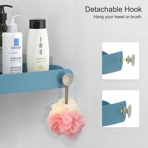 Accessoires de salle de bain en gros, étagère de rangement murale en plastique à ventouse pour salon, avec ruban adhésif sans trace - Product Image 5