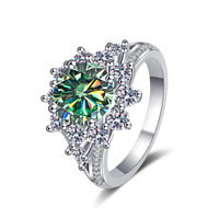 Bagues en argent sterling S925 plaqué platine PT950 avec moissanite colorée en grappe de 3 carats taille ronde VVS1 GRA, bijoux de fiançailles