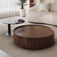 Ineinanderstellbares Couchtisch-Set Natürliches Walnussfurnier Fischgrätmuster Holz-Aufbewahrungstisch Großer Tisch Schwarzer Acrylrahmen MDF-Platte Nordisch Modern Wabi