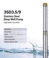 Pompa Submersible Sumur Dalam 3 Inci 3SD3.5/9 0.5HP 0.37KW Kabel 20M Baja Tahan Karat Kapasitor Terpasang Head Maksimal 35M