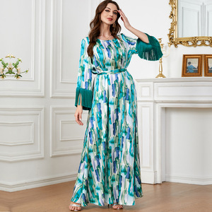 Top SellingAbaya Frauen Muslimisches Kleid O-neck <b>Long</b> Sleeve Printed Abaya <b>Dress</b> Manufacturers <b>for</b> Customs Clothes - Product Image 2
