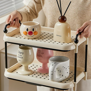 Dubbellaags Plastic Beker Opbergrek Hoog Niveau Waterbestendig Thuiskantoor Voor Eettafel Thee Koffieset - Product Image 1