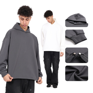Sweat-shirt à capuche ample coupe carrée 420G avec cordon de serrage réglable à l'ourlet, style streetwear décontracté pour homme - Product Image 2