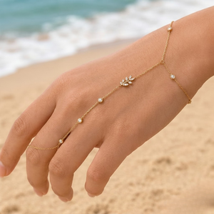 Elegant Classic Gold Plated Leaf Ring <b>Adjustable</b> Chain <b>Bracelet</b> for Women - Product Image 1