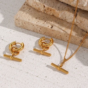 Dreamshow 18K chapado en oro cadena cubana Stick Drop colgante collar deslustre libre collares <span class=keywords><strong>y</strong></span> pendientes <span class=keywords><strong>de</strong></span> <span class=keywords><strong>acero</strong></span> <span class=keywords><strong>inoxidable</strong></span> - Product Image 6