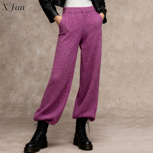 Pantalones de punto para mujer al por mayor, de primavera, ecológicos, rectos, transpirables, informales, de cintura alta, con frente plano, cómodos y con cintura elástica. - Product Image 1