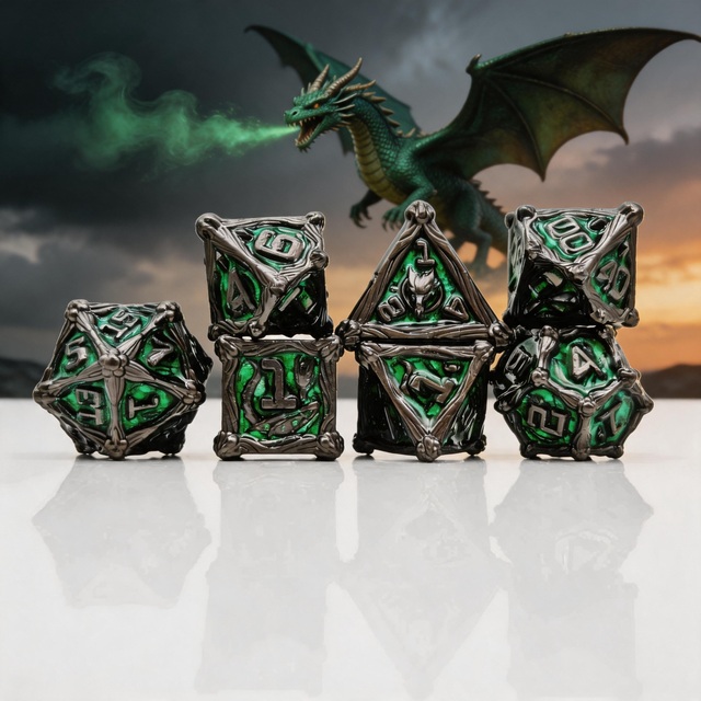 Wholesale Custom Gunmetal Black Green Hollow Twisted Vine Polyhedral Metal Dice Set 7pcs Eco-Friendly Durable for DND RPG Bulk