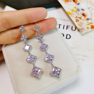 Boucles d'oreilles de luxe en argent 925 plaqué or blanc, cristal, strass géométriques, bijoux de mariage pour femmes - Product Image 5