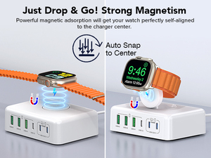 <span class=keywords><strong>Cargador</strong></span> HNT 170W GaN PD con adaptador EU/US/UK/AU 3A3C, estación de carga rápida de 6 puertos inalámbrica para Apple Watch <span class=keywords><strong>iPhone</strong></span> - Product Image 4