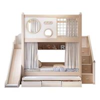 Lit superposé moderne en bois avec toboggan, confortable, pour appartement et école, vente en gros, prix usine JS, luxe abordable, promotion