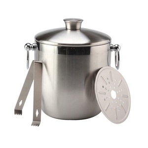 3 Liter Insulated Double Wall Stainless Steel Ice <b>Bucket</b> <b>with</b> <b>Lid</b>, Scoop, Tongs and Strainer - Product Image 1