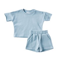 Grensoverschrijdende zomer jongens meisjes katoenen T-shirts met korte mouwen set Europa Amerika stijl effen kleur casual sportkleding 2