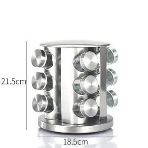 Stainless Steel 360 Rotating Storage Spice Jar Glass Canister With Metal Lid Seasoning Rack
