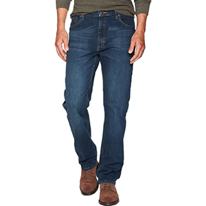 Pantalones Vaqueros Casuales de Mezclilla para Hombre, Tallas Grandes, Cintura Media, con Botones, Rotos, Estilo Recto, Ajuste Regular, Color Sólido, con Logo - Product Image 1