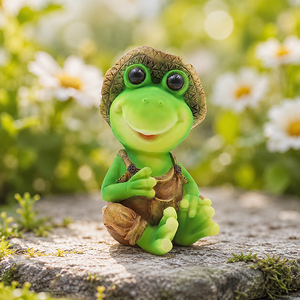 Statue de <span class=keywords><strong>grenouille</strong></span> de jardin en résine peinte à la main avec chapeau fleuri violet, modèle « Princesse du jardin », pour ornement extérieur de jardin - Product Image 2