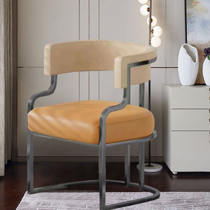 Chaises de salle à manger de luxe modernes et contemporaines en métal doré, <span class=keywords><strong>fauteuils</strong></span> rembourrés en cuir avec dossier pour salons, maisons de campagne et bars - Product Image 5