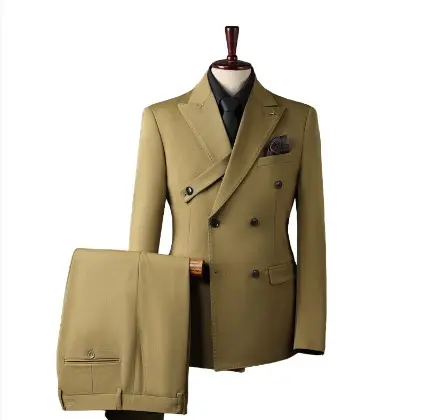 Conjunto de traje de tres piezas ajustado para hombre, abrigo informal de doble botonadura para novio, 66.9% poliéster, viscosa 30.6%, 2.5% LICRA