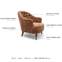 Fauteuil d'appoint capitonné en chêne massif, revêtement en chenille, pour salon et chambre à coucher, vente en gros OEM ODM