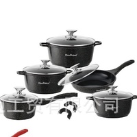 Set Peralatan Masak Anti Lengket HausRoland Classic Granit Marmer Aluminium Batu Maifan Panci Sup Wajan dengan Tutup Kaca untuk Memasak