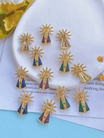Collier pendentif médaille religieuse en plaqué or 18 carats Sainte Thérèse Vierge Marie Bijoux pour enfants en laiton Perle Pierre Souvenir Charms