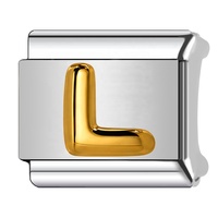 Breloques italiennes en acier inoxydable en stock, lettres initiales convexes, breloques italiennes DIY en argent pour bracelets pour femmes et hommes