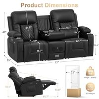 Sofá Reclinable Eléctrico para RV, Sofá de Dos Plazas con Consola, Asientos para Cine en Casa con Altavoz y Luz LED