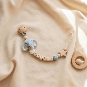 <span class=keywords><strong>Attache</strong></span>-sucette personnalisée avec nom, collier de dentition tricoté à la main avec perles, clips animaux de dessin animé pour nouveau-né - Product Image 2