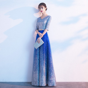 Women's Long Elegant Choir Dress Royal Blue 3D Stereoscopic Patterns Stage Performance Wear - Product Image 1