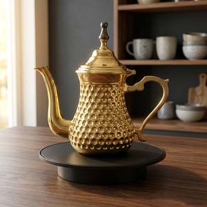กาน้ำชาทองเหลืองแบบตะวันออกพร้อมฝาและหูจับ ลวดลายตกแต่งสวยงาม - Product Image 5