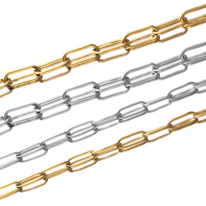 Chaîne ovale en acier inoxydable plaqué or PVD |   Chaîne à maillons en fil de fer soudé longue, style trombone, vendue au mètre, tendance, unisexe, usage quotidien - Product Image 1